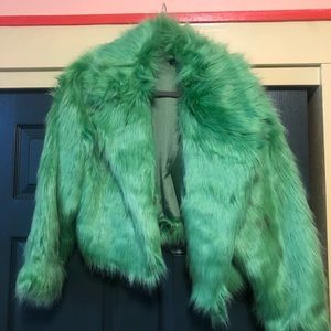 lime green faux fur jacket